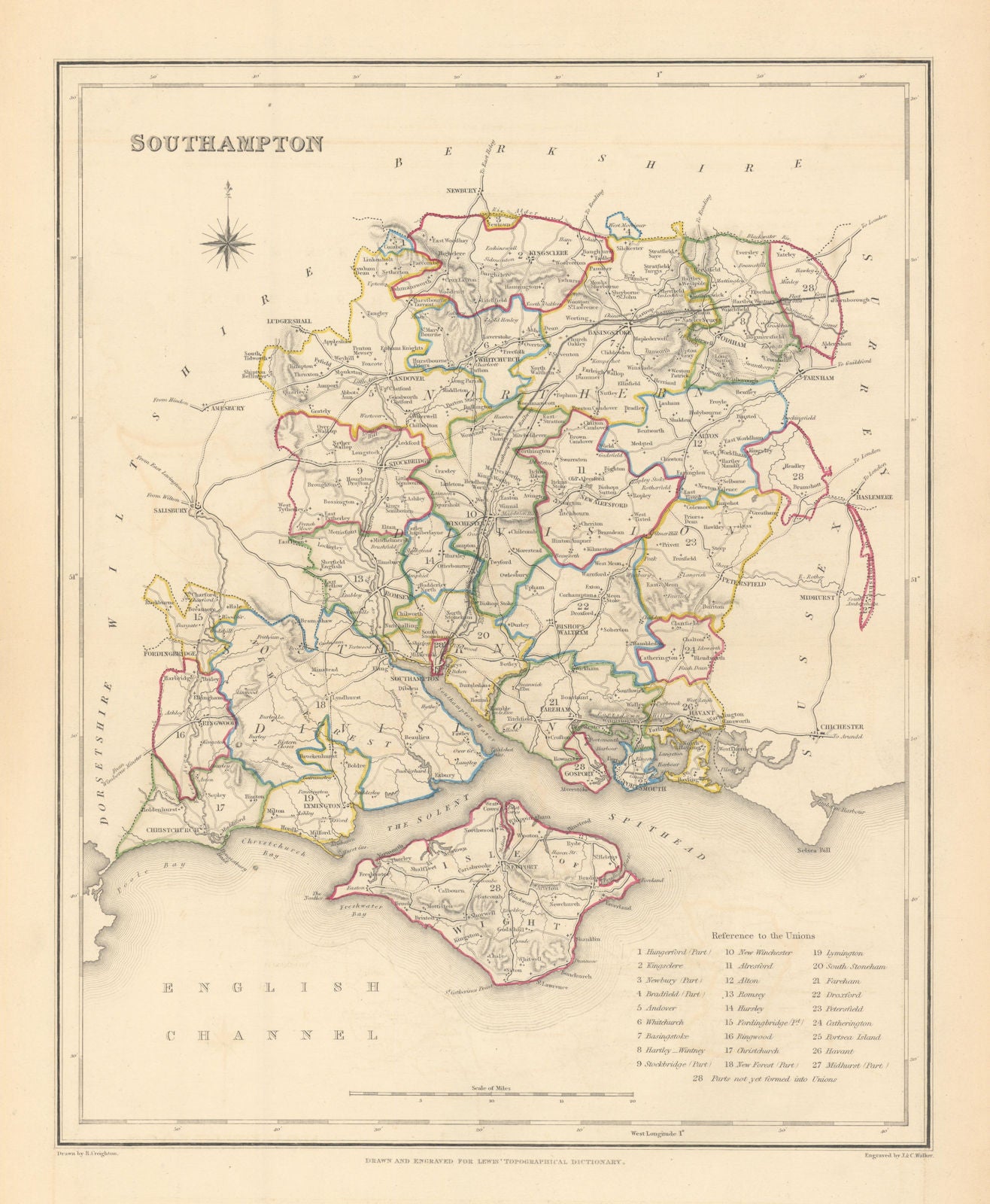 Antique county map of 'Southampton' (HAMPSHIRE). Creighton, Walker & Lewis c1840